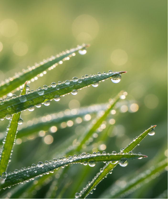 Rosée du matin sur herbe verte